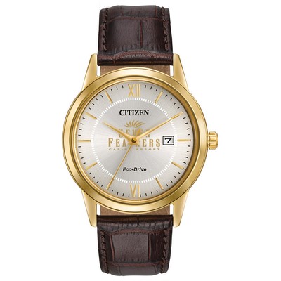 Citizen Men's Brown Leather Strap with Ivory Dial with Gold Accents Watch