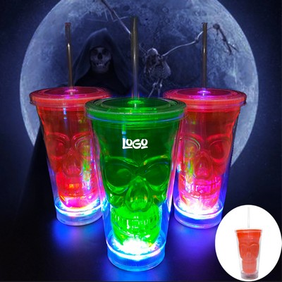 16oz Plastic Led Light Up Tumbler w/ Straw