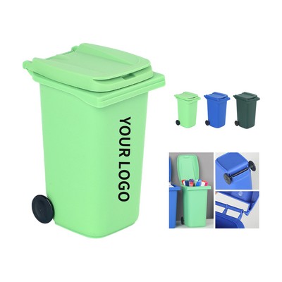 Plastic Mini Trash Can With Lid And Wheels 4.96 x 3.5 x 2.83"