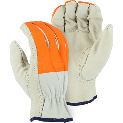 Majestic 2510HOS Cowhide Drivers Glove with Hi-Viz Printed Fingers