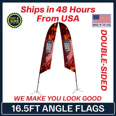 16.5' Angle Flag - Double Sided w/Chrome X Base - Made in the USA
