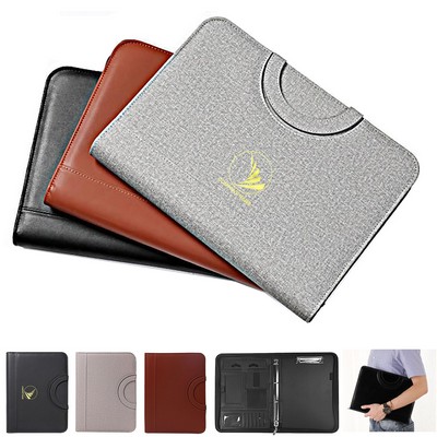 A4 Multi-Function Zippered Leather Portfolio with Handle