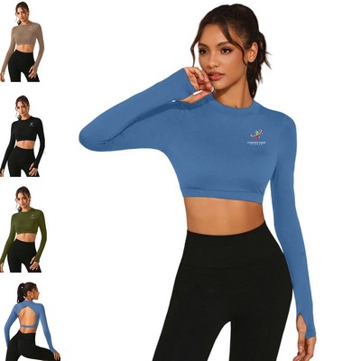 Women's Long-Sleeve Backless Yoga Crop Top