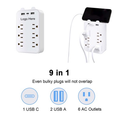 Surge Protector 9" 1 Wall Outlet Extender For Home Office