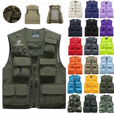 Utility Vest Multi-Pockets Zipper Mesh Sleeveless Vest