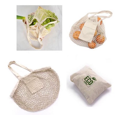 Reusable Cotton Mesh Grocery Bags Cotton String Bag Net Shopping Mesh Bags with inside little bag