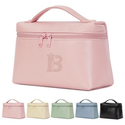 Stylish Waterproof PU Makeup Bag w/ Dual Zippers