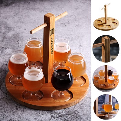 Tray Handle Wooden 6 Slot Shot Glasses Holder