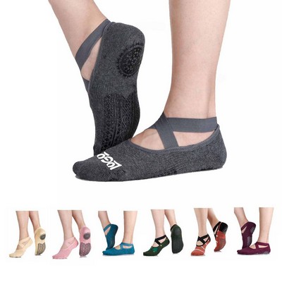 Professional Non-Slip Cotton Yoga Pilates Socks with Strap