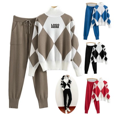Personalized Winter Apparel Women's Argyle Knit Sweater Set