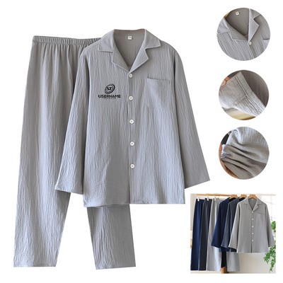 Men's 2-piece Set Retro Casual Plus Size Cotton Shirt Long Pants Pajamas