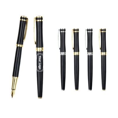 Black Metal Fountain Pen with Gold/Silver Accents