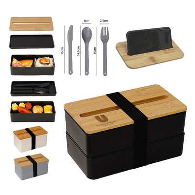 Bamboo Lid Bento Lunch Box With Utensils