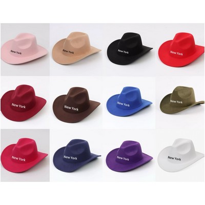 Wide Brim Wool Felt Cowboy Fedora Hat