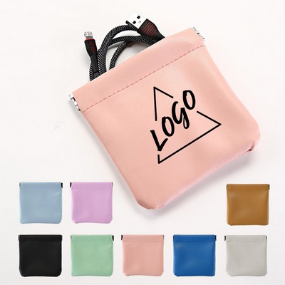 Portable Water Resisitant No Zipper Self Closing PU Leather Pocket Cosmetic Bag