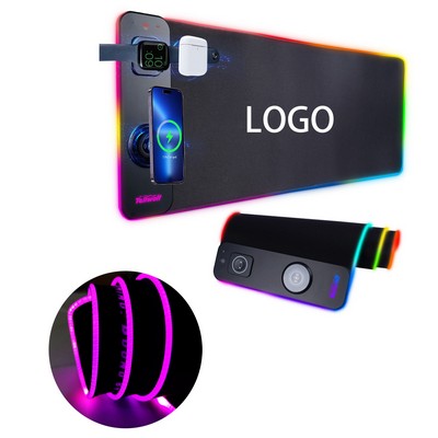 15W Magnetic Wireless Charging RGB Gaming Mouse Pad with Music Sync LED