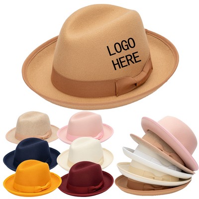 Men's Wool Blend Trilby Hat With Bow Accent & Rolled Brim