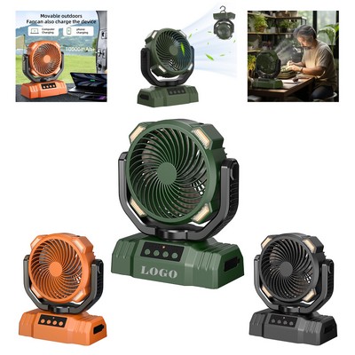Camping Fan With Power Bank Function, LED Light
