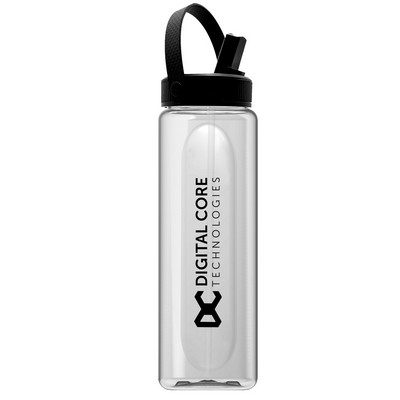 Garyline® Boss Embossed RPET Bottle with Flip-Straw, Swivel Handle Lid - 26 oz.