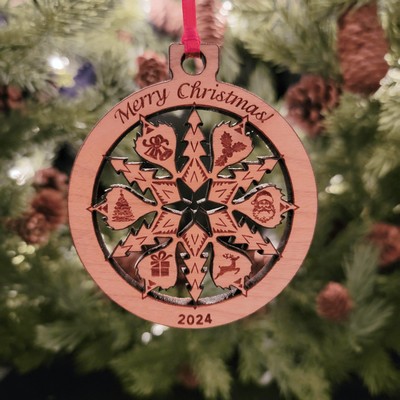 Custom Engraved Hardwood Graphic Snowflake Ornament