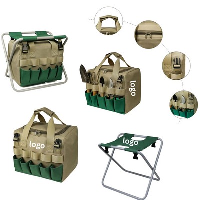 Portable Folding Garden Stool With Detachable Tool Organizer Tote