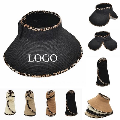 Leopard Ponytail Roll Up Straw Visor