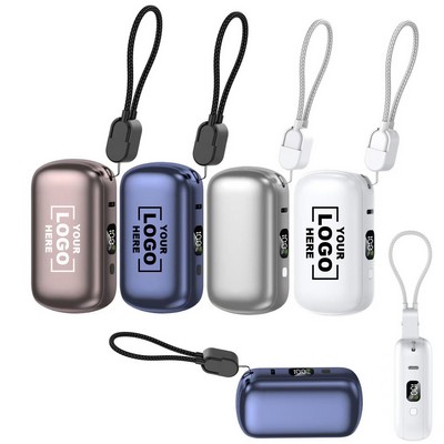 Fast Charging Portable Capsule Pocket Charger 10000mAh Mini Power Bank W/ Lanyard