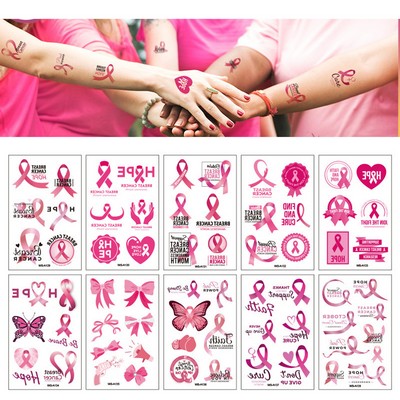 Breast Cancer Awareness Pink Ribbon Tattoo Sheet