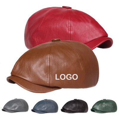 PU Leather Newsboy Cap
