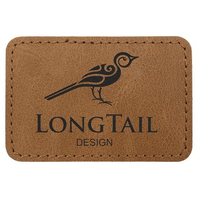 Rectangle Premier Engraved Patch with Adhesive, Medium Brown Faux Leather, 3" x 2"
