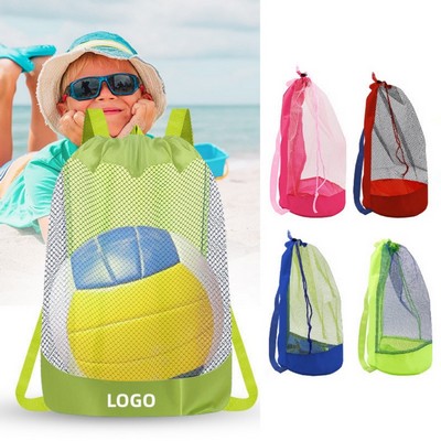 Large Mesh Drawstring Beach Backpack Toy Storage