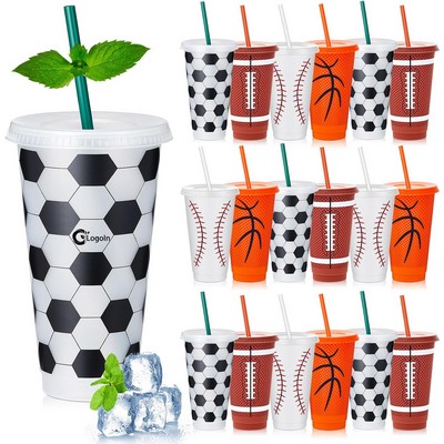Sports Themed Party Decoration Cup 24 oz Soccer Plastic Tumbler with Lid and Straw Reusable