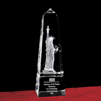 3-D Crystal Statue of Liberty in Obelisk Award (10")