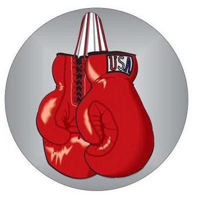 Boxing Glove Round Badge w/ Bar Pin (2.5" Diameter)