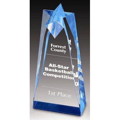Sculpted Acrylic Star Blue Reflective Column Award - 3 1/2"x8"x 2" thick