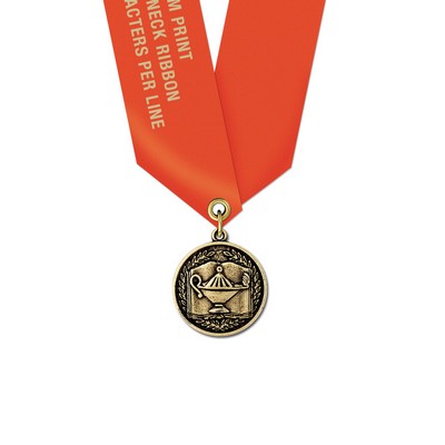 Lamp of Learning Cast CX Medal w/Satin Neck Ribbon (1 1/8")