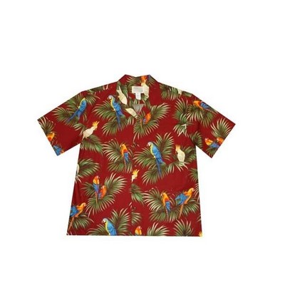 Red Hawaiian Shirt (S - 3XL in-stock) - 100% Cotton Poplin Tropical Print w/ Coconut Buttons