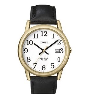 Timex® Black Leather Strap Core Easy Reader Full Size Watch W/ Gold Case