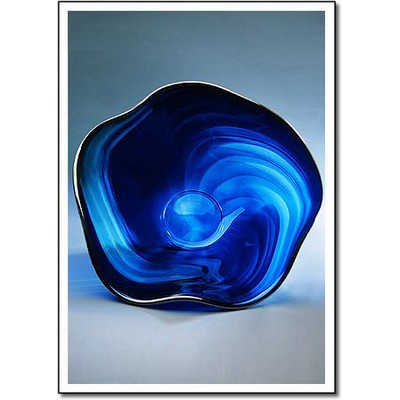 Glacier Ice Flow Art Glass Bowl w/ Marble Base (10"x6.5")