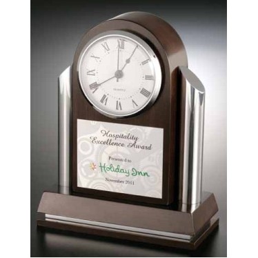 Wooden Clock Award w/ Silver Trim & Roman Numerals