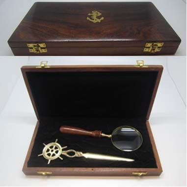 Magnifier & Letter Opener Set w/Wood Box