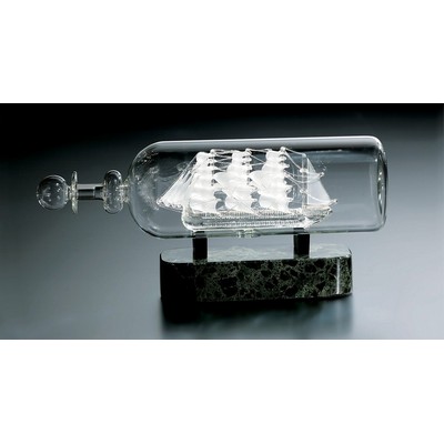 Hand Blown Crystal Ship in a Bottle Award w/ Marble Base - Small
