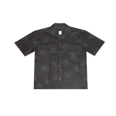 Black Hawaiian Shirt (S - 3XL in-stock) - 100% Cotton Poplin Tropical Print w/ Coconut Buttons