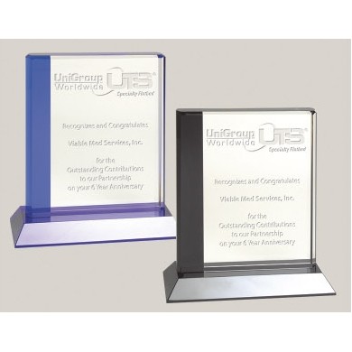 7" Premier Crystal Rectangle Award w/Blue Base