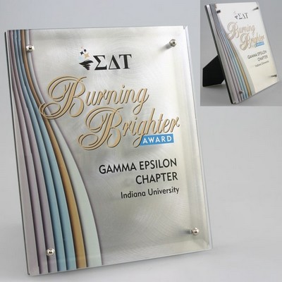 Elevated Glass Plaque with Spun Aluminum Background - 8"x10"