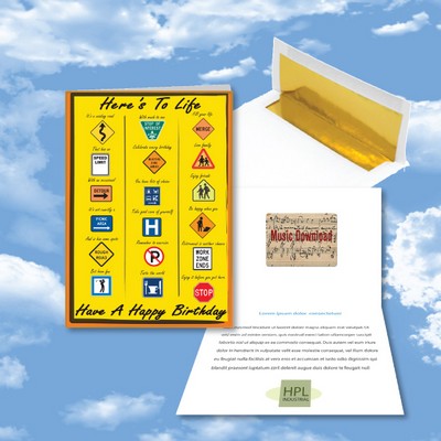 Cloud Nine Birthday Music Download Greeting Card w/ Here's To Life Have A Happy Birthday