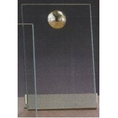 Clear Glass Plaque Award w/Gold Basketball Accent, Gold Plastic Mounts & Base (6"x8.5")
