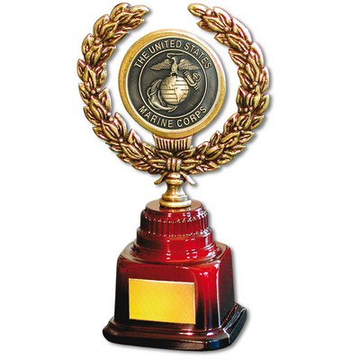 Stock 7" Trophy with 2" US Marine Corp Coin and Engraving Plate