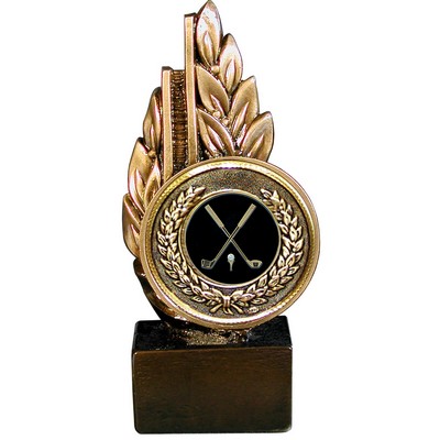 Stock Laurel 9" Trophy with 2" Golf Coin and engraving plate