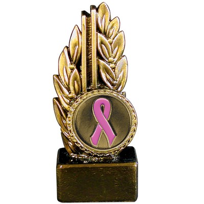 Stock 7" Laurel Trophy With 2" Pink Ribbon Coin and Engraving Plate
